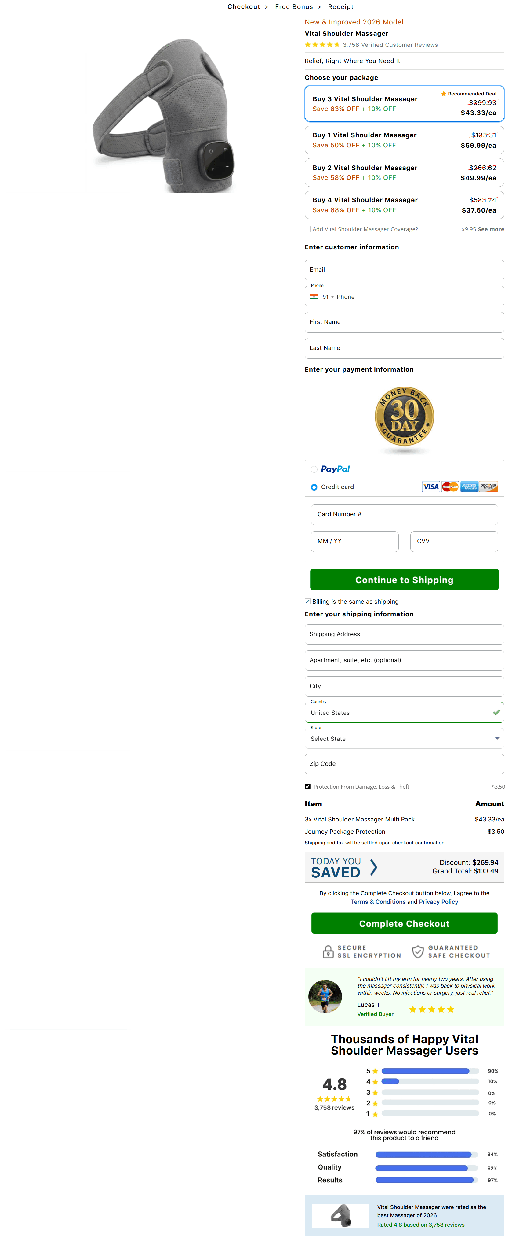 Vital Shoulder Massager secure checkout page